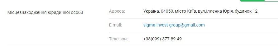 Номер телефона ООО ''Сигма Инвест групп''