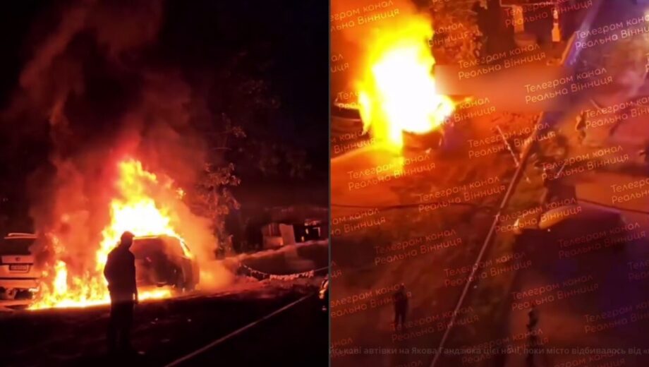 Неизвестные подожгли два военных автомобиля в Виннице во время ночной атаки »шахедов»