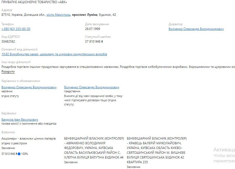 Авраменко Владимир был бенефициаром компании ''АВК''