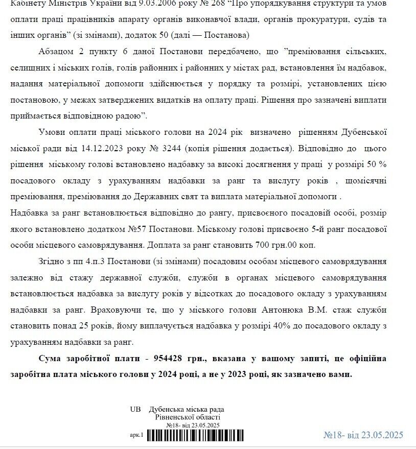 Ответ Дубенского городского совета