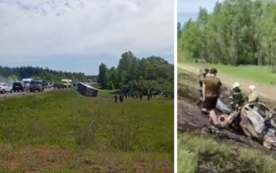 На росії пенсіонер на ”Волзі” врізався у автобус з російськими військовими, які повертались з війни в Україні