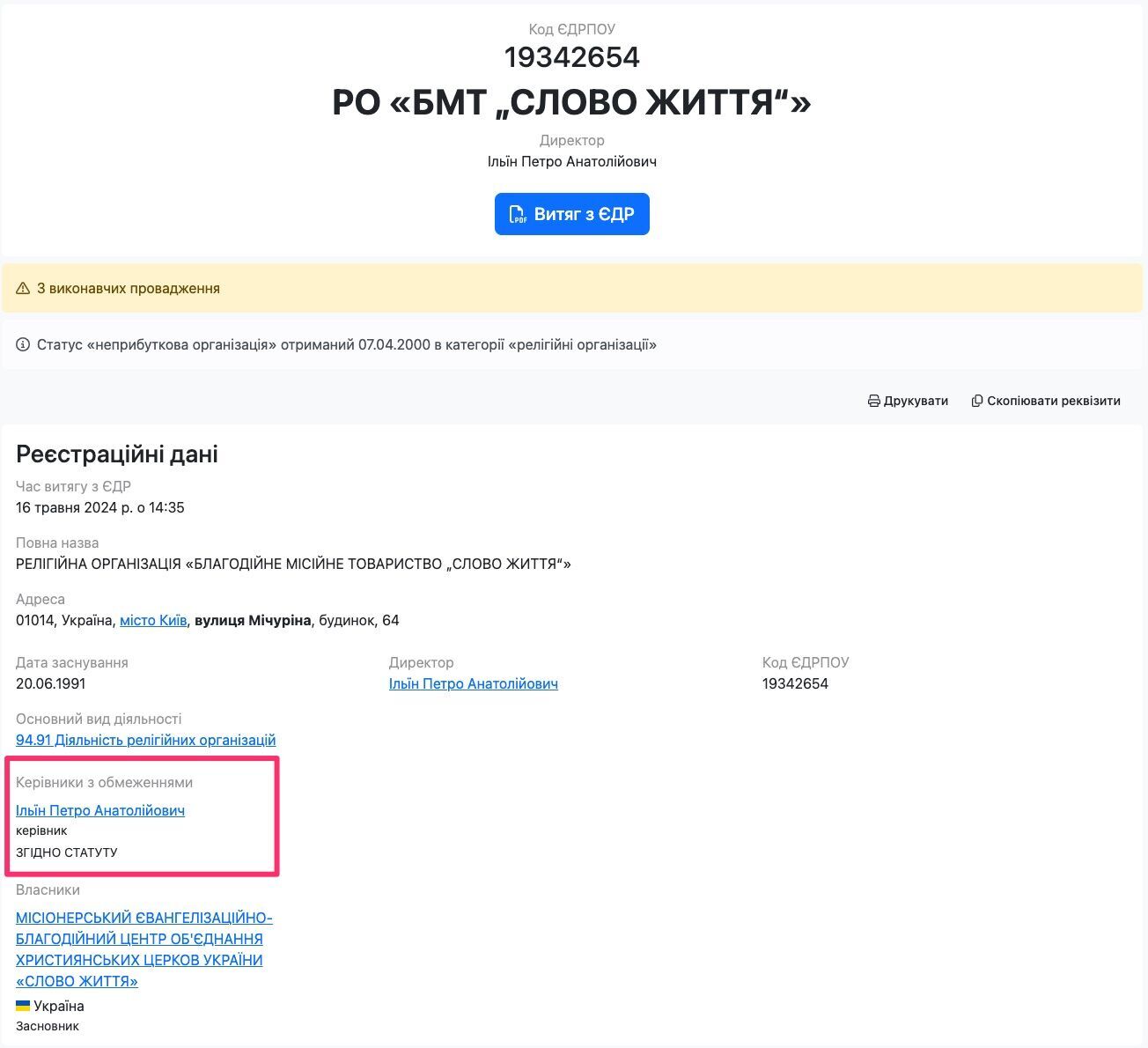 Действующим директором организации является Петр Ильин
