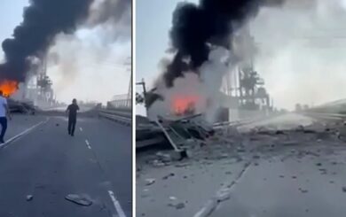 В сети появилось видео, на котором видно вероятное попадание в дамбу возле Вышгорода