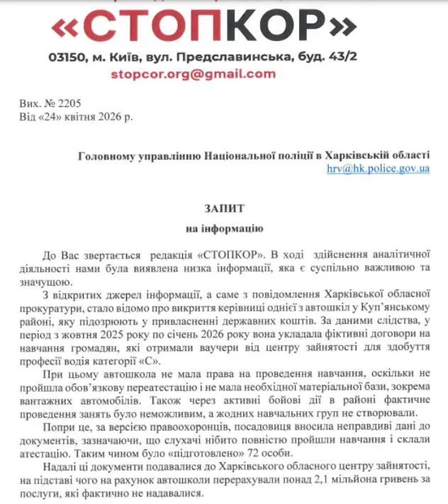 Запит до Головного управління Національної поліції Харківської області