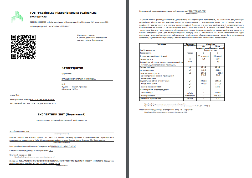 Було проведено будівельну експертизу проєктний документації, яка отримала позитивний висновок