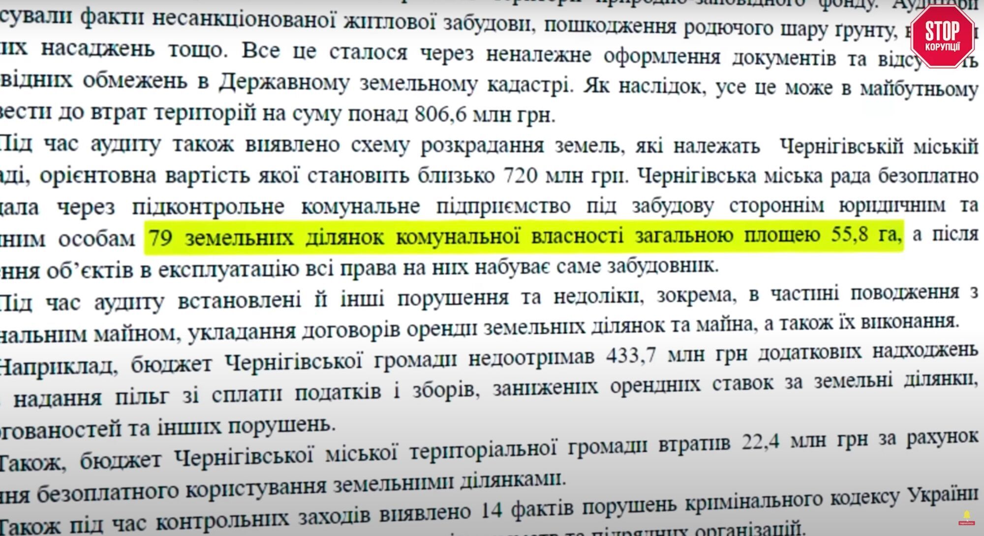 Держаудит виявив виведення з комунальної власності 79 земельних ділянок