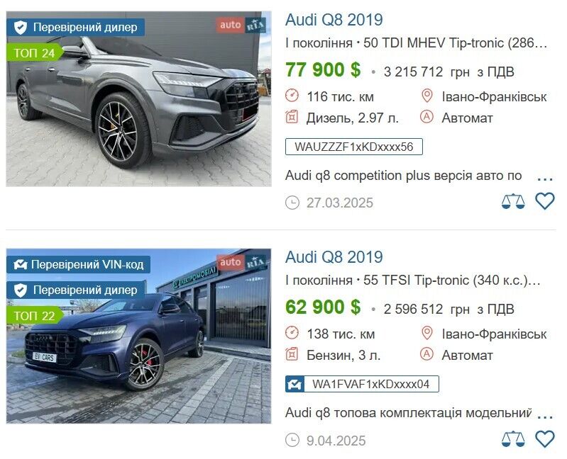 Состояние чиновника позволит приобрести Audi Q8 в 2019 году стоимостью более 3 млн грн.
