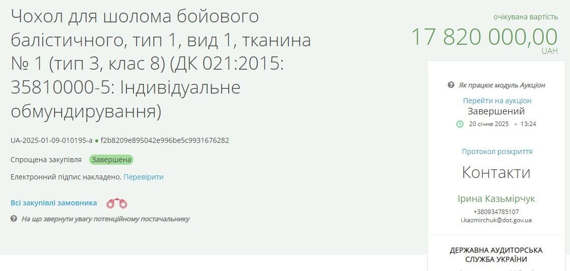 Закупка на поставку чехлов для шлема боевого баллистического