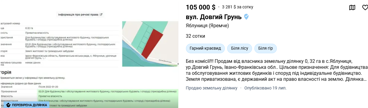Стоимость участков в селе Яблоница