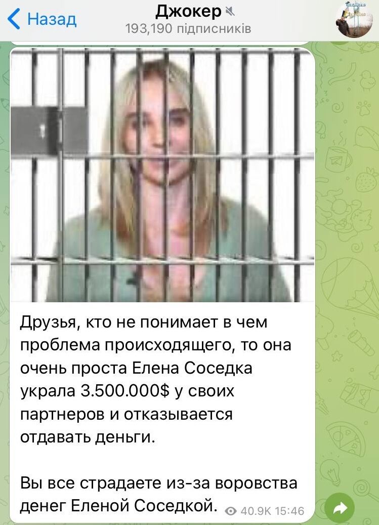 Елена Соседка вероятно присвоила 3,5 млн долларов