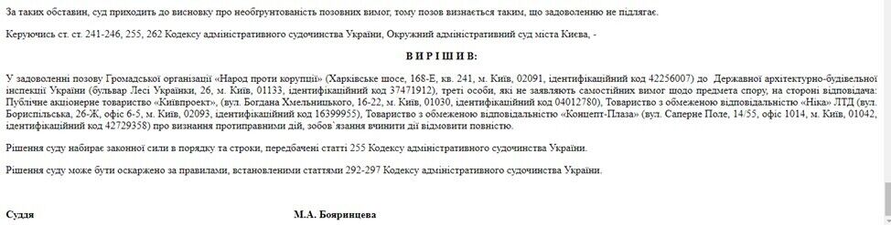 Суд не підтримав позиції громадської організації ''Народ проти корупції''