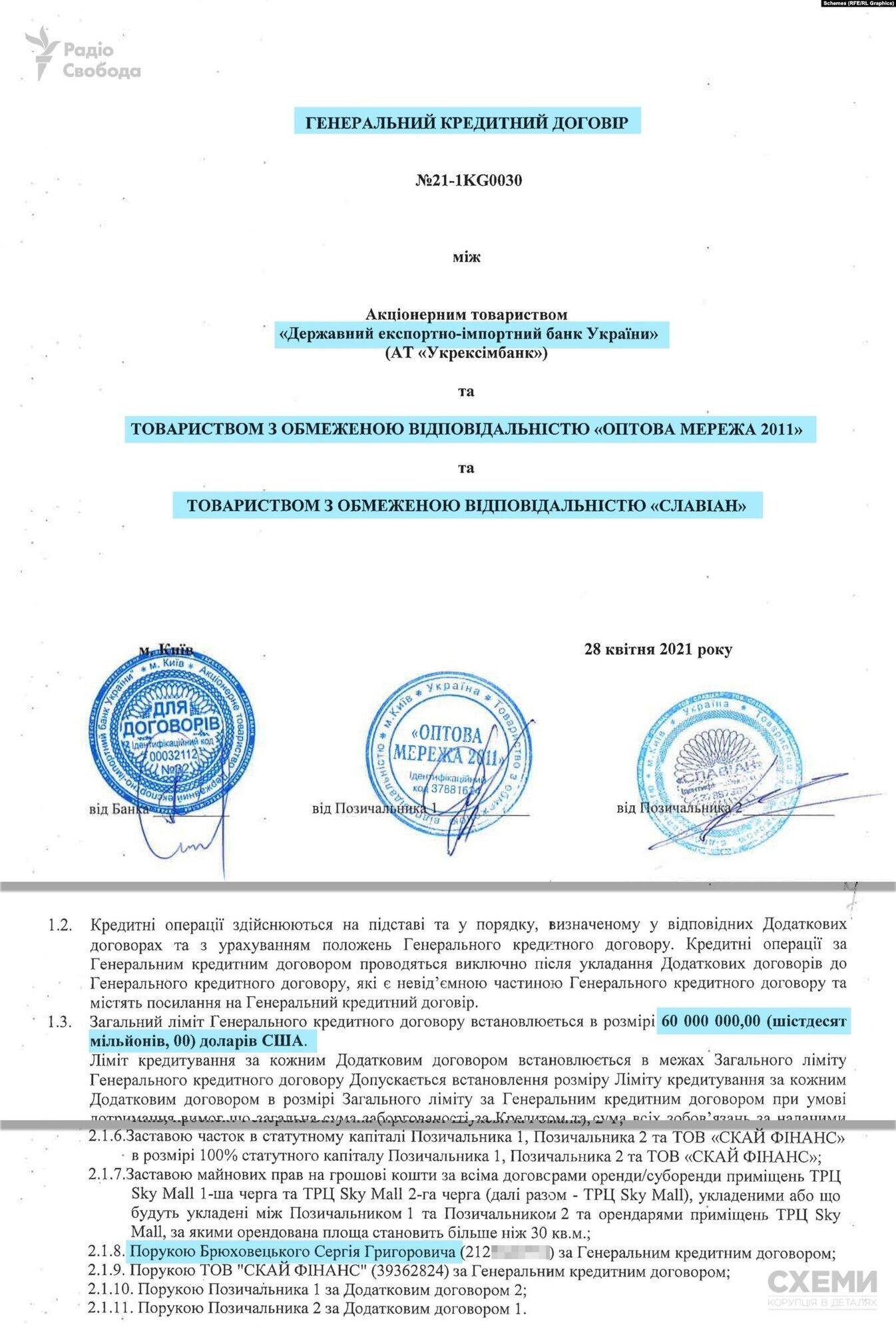 Генеральный кредитный договор от 28 апреля 2021 года