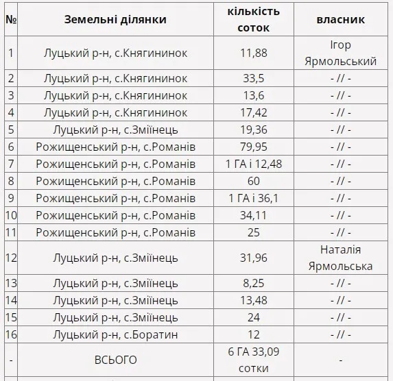 Семья Игоря Ярмольского приобрела 16 земельных участков объемом более шести гектаров