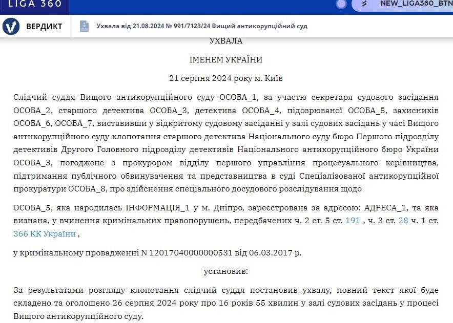 Ухвала від 21.08.2024 № 991/7123/24 Вищий антикорупційний суд