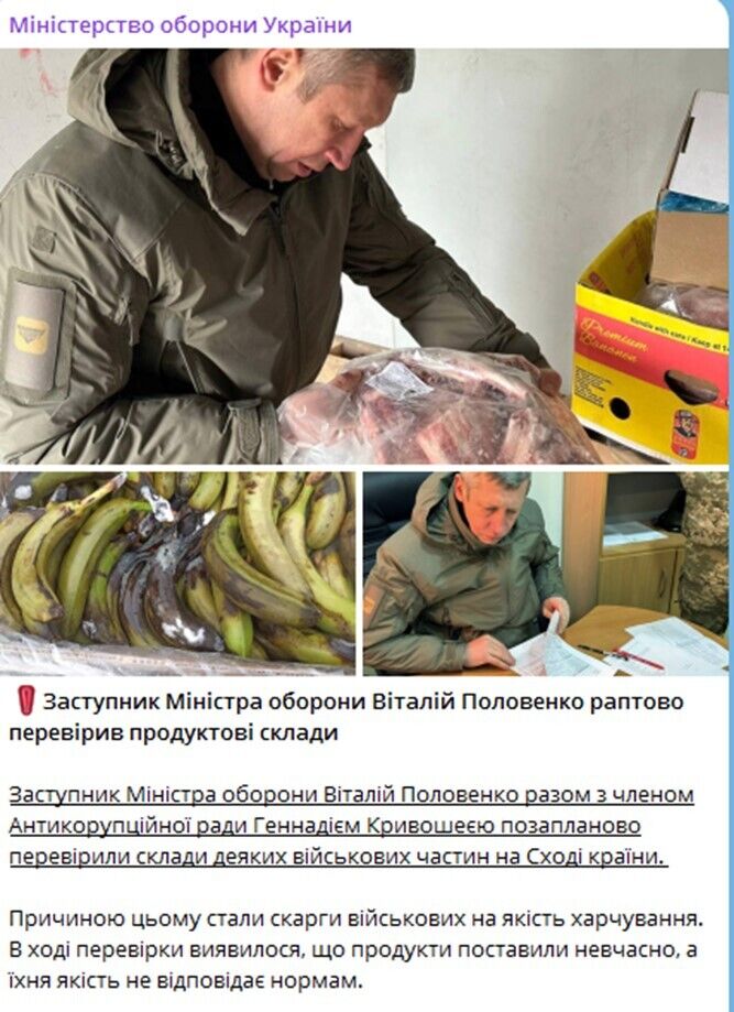 Заступник міністра оборони Віталій Половенко повідомив про позапланової перевірки запасних складів кількох військових підрозділів на сході країни