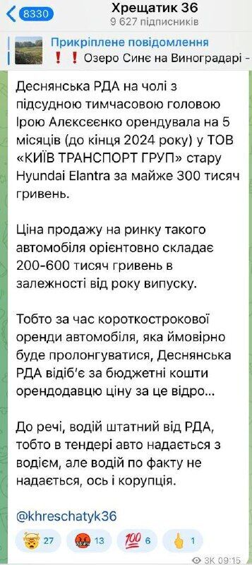 Гроші на вітер: київська чиновниця виділила з бюджету за пів року оренди машини її повну вартість? (оновлено)