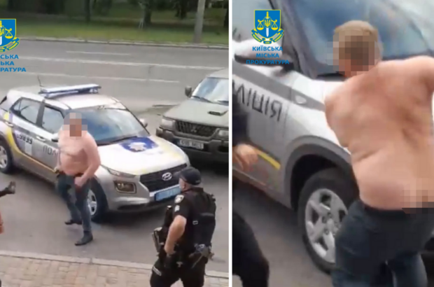 В Киеве мужчина напал на полицейского и прыгал по патрульной машине