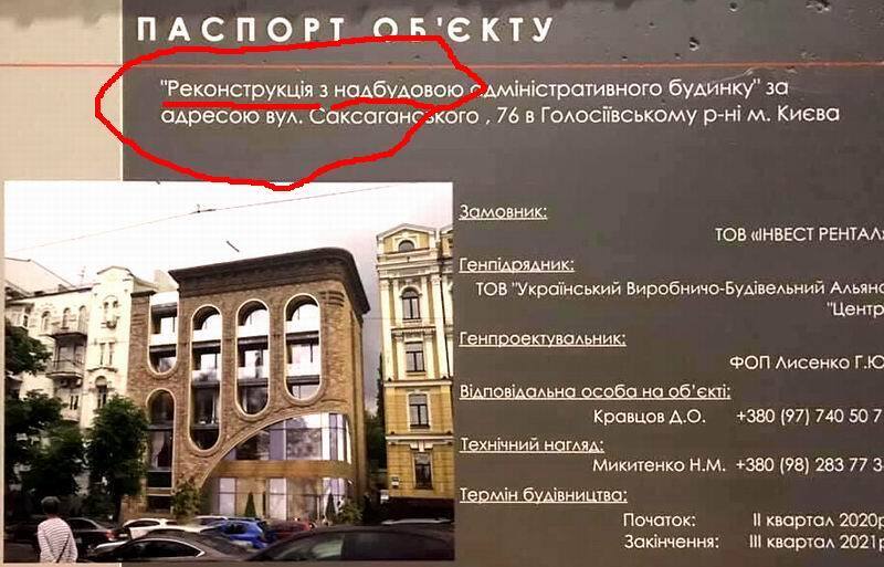Паспорт об'єкту на Саксаганського, 76