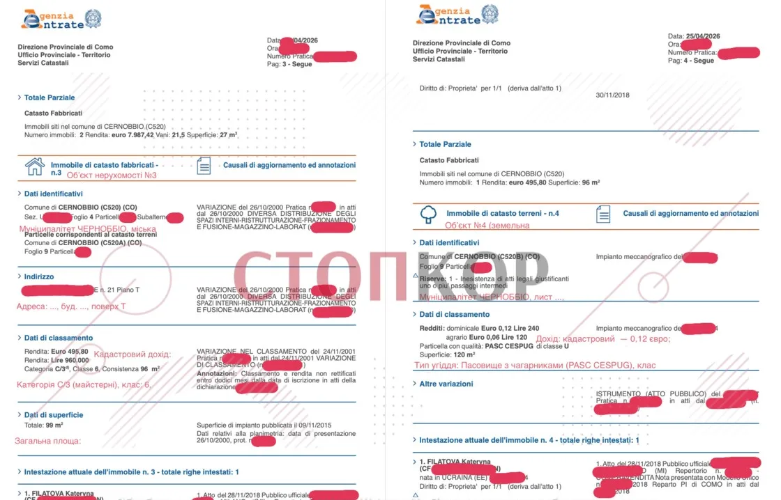 Повторний витяг з реєстру нерухомості Італії