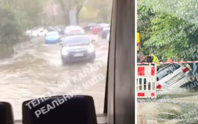 Потоп на Голосеевской: авто тонут и проваливаются из-за аварии на водопроводе