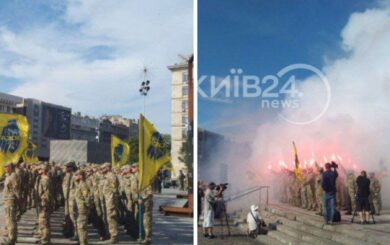 На Майдане проходит акция »Free Azov», посвященная годовщине трагедии в Оленивке