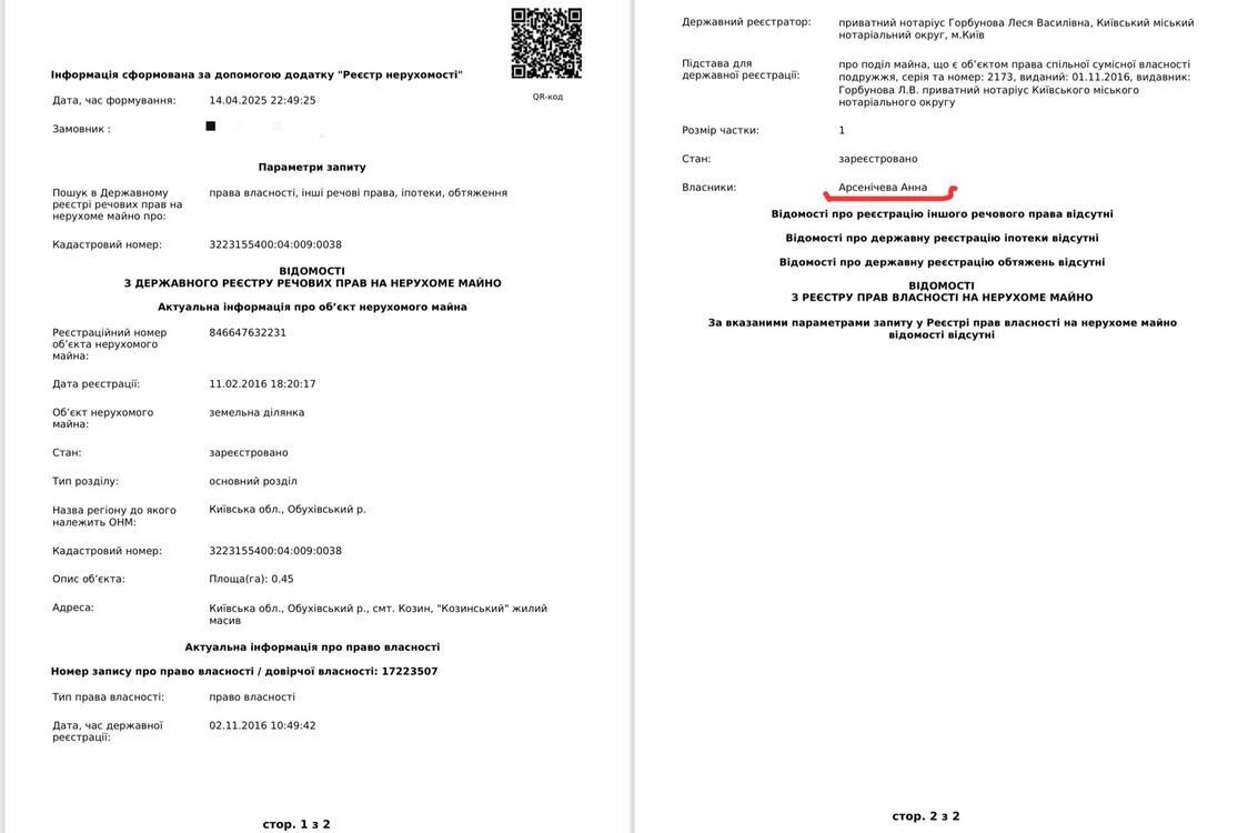 Участок записан на Анну Арсеничеву