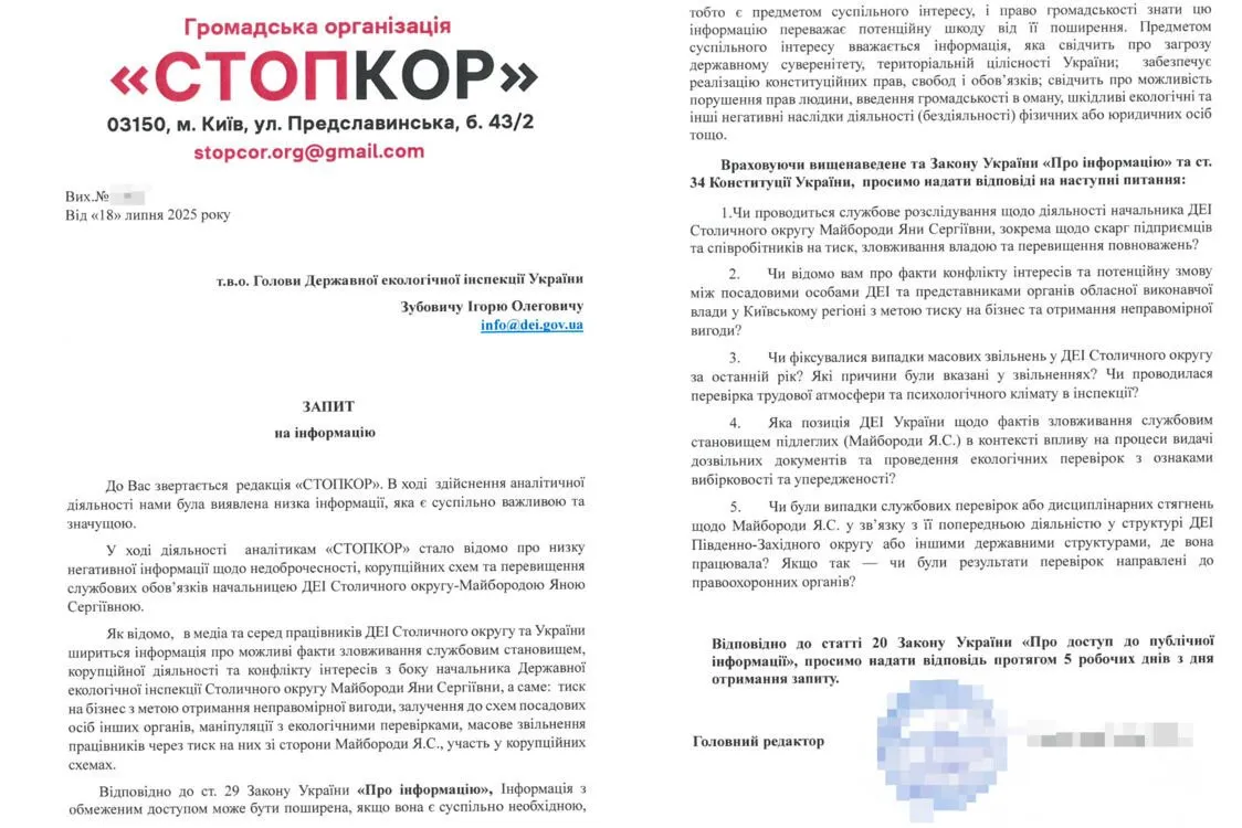 Скриншот запиту до ДЕІ