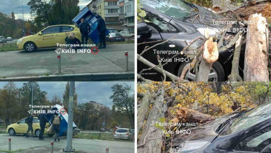 Сильный ветер в Киеве срывает крыши и вырывает деревья (фото)