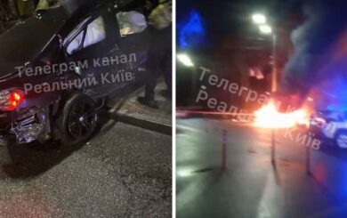 Нічна ДТП у Києві: унаслідок зіткнення згоріла автівка марки BMW