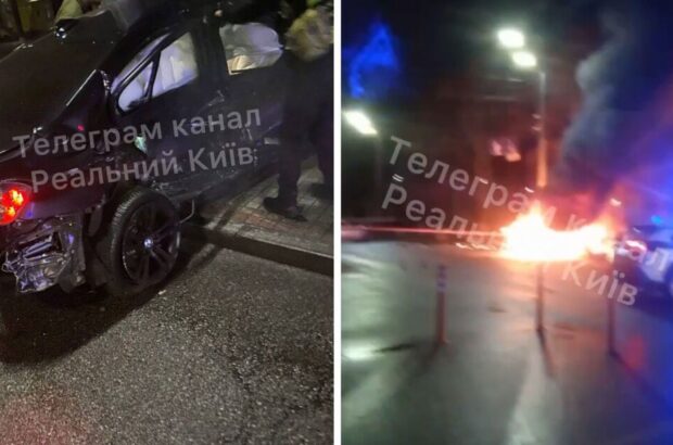 Нічна ДТП у Києві: унаслідок зіткнення згоріла автівка марки BMW