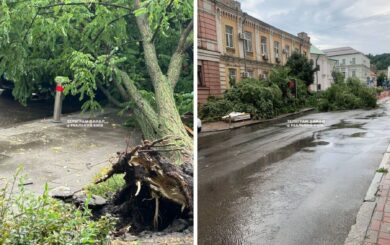 Шквальний вітер та злива в Києві повалив будівельний кран і затопив Майдан