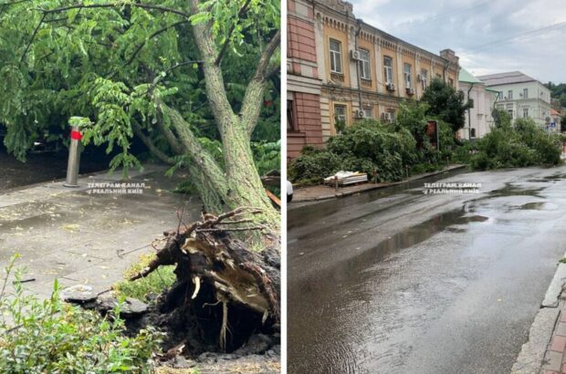 Шквальний вітер та злива в Києві повалив будівельний кран і затопив Майдан