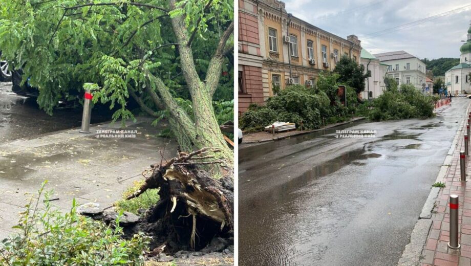 Шквальний вітер та злива в Києві повалив будівельний кран і затопив Майдан