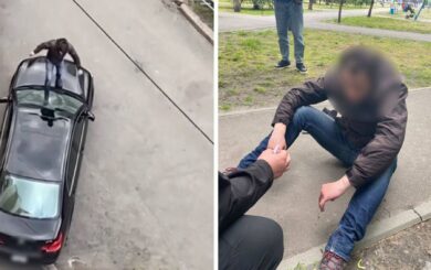 Стрибав по авто та бив скло ногами: столичні правоохоронці затримали порушника