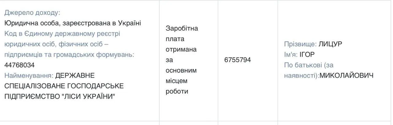 В 20 разів більше, ніж у Президента: виконавчий директор ДП ''Ліси України'' Лицур задекларував 6-мільйонну зарплату