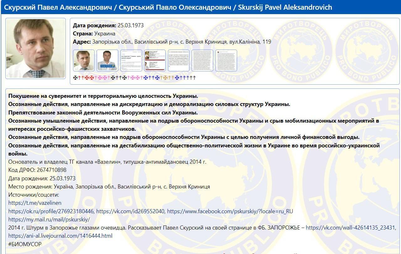 Власники Telegram-каналів, що шкодять діяльності ЗСУ, занесені до бази ''Миротворець''
