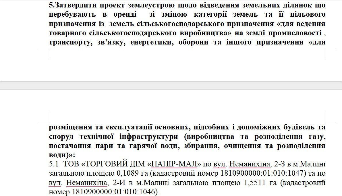 Фрагмент решения №733 33-й сессии Малинского городского совета от 21.12.2022