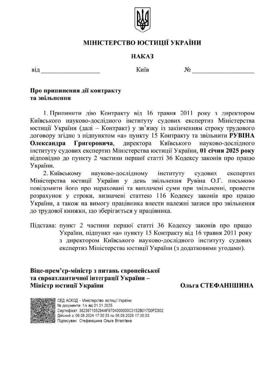 Скандал со вторым гражданством: Минюст не продлил контракт с Рувиным в должности главы КНИИСЭ
