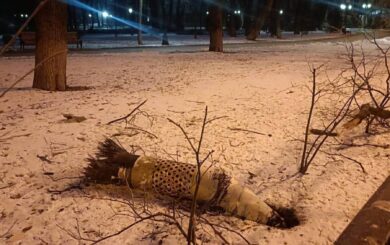 Обломок ракеты в Мариинском парке: последствия ночных обстрелов в центре Киева
