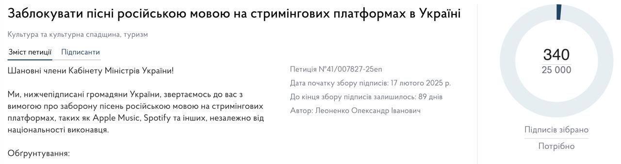 В Украине появилась петиция о запрете русскоязычных песен на Apple Music и Spotify