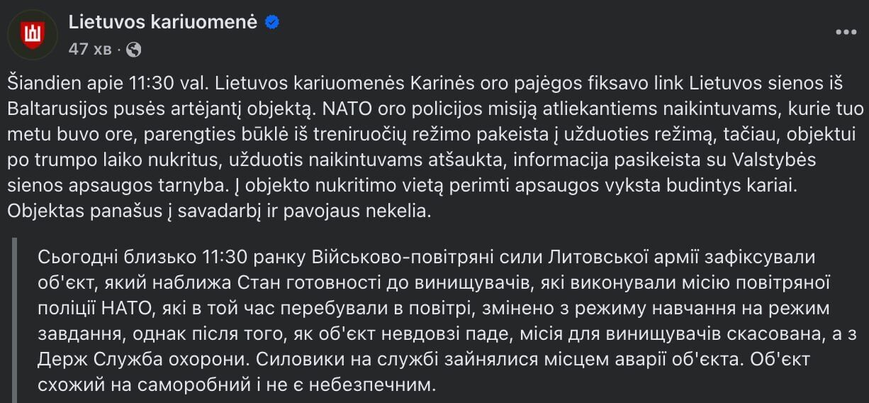 В Литве впервые упал российский дрон ''Гербера'': начали расследование