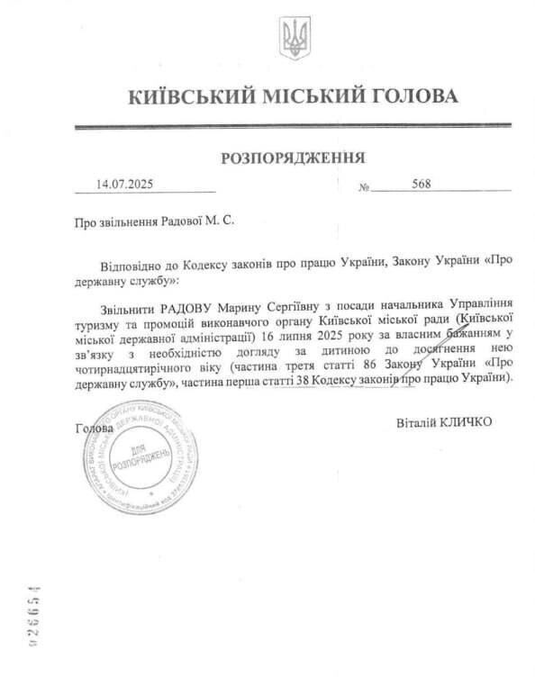 Марину Радову офіційно звільнили після гучного скандалу в КМДА