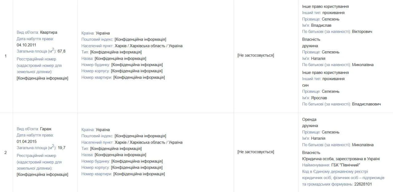 Приобретенное Владиславом Селезнем имущество, зарегистрированное на жену