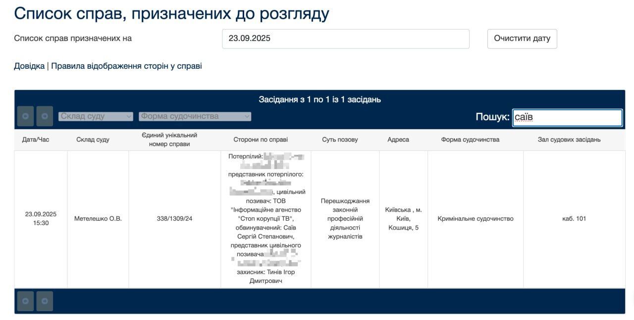  Засідання у справі нападу чиновника Саїва на журналістів перенесли через нездужання фігуранта