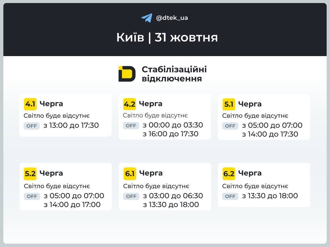 Киев снова обесточат 31 октября: опубликованы обновленные графики отключений света