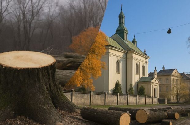 Кладка ценой сквера? Во Львове активисты бьют тревогу из-за вырубки деревьев возле костела св. Антония