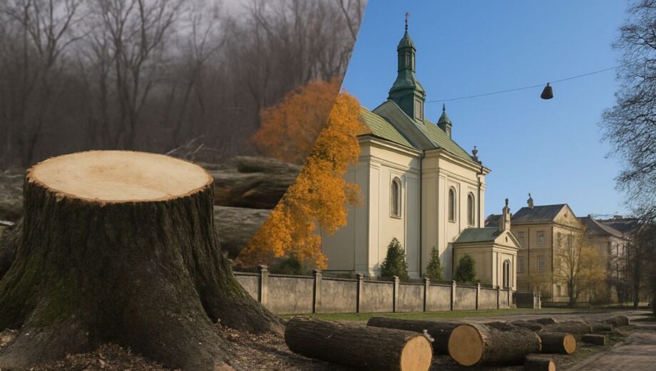 Кладка ценой сквера? Во Львове активисты бьют тревогу из-за вырубки деревьев возле костела св. Антония