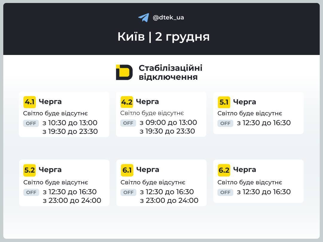 В Киеве, 2 декабря, снова запланированы многократные отключения света: обнародованы обновленные графики