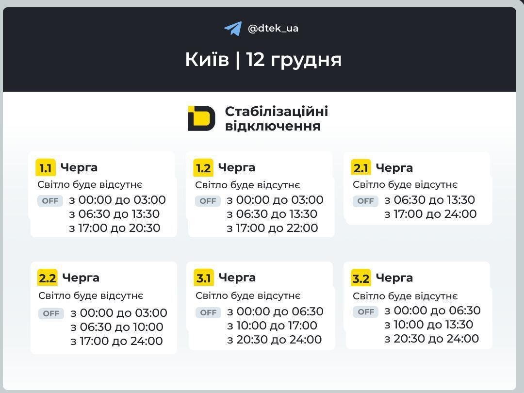Как в Киеве будут выключать электроэнергию 12 декабря: обнародованы обновленные графики