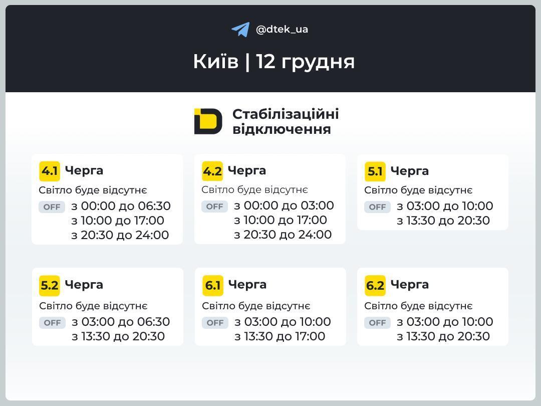 Как в Киеве будут выключать электроэнергию 12 декабря: обнародованы обновленные графики